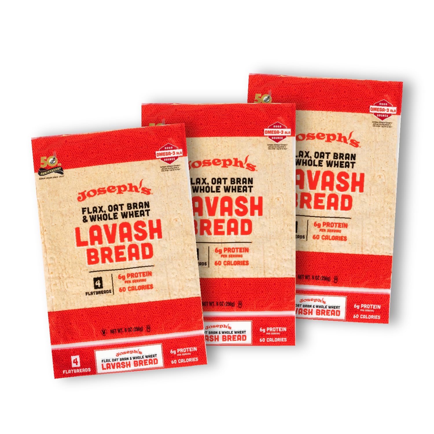 Flax Lavash 3 Pack - Josephs Lavash Bread Value 3-Pack, Flax Oat Bran & Whole Wheat, Reduced Carb (4 Flatbreads per Pack, 12 To