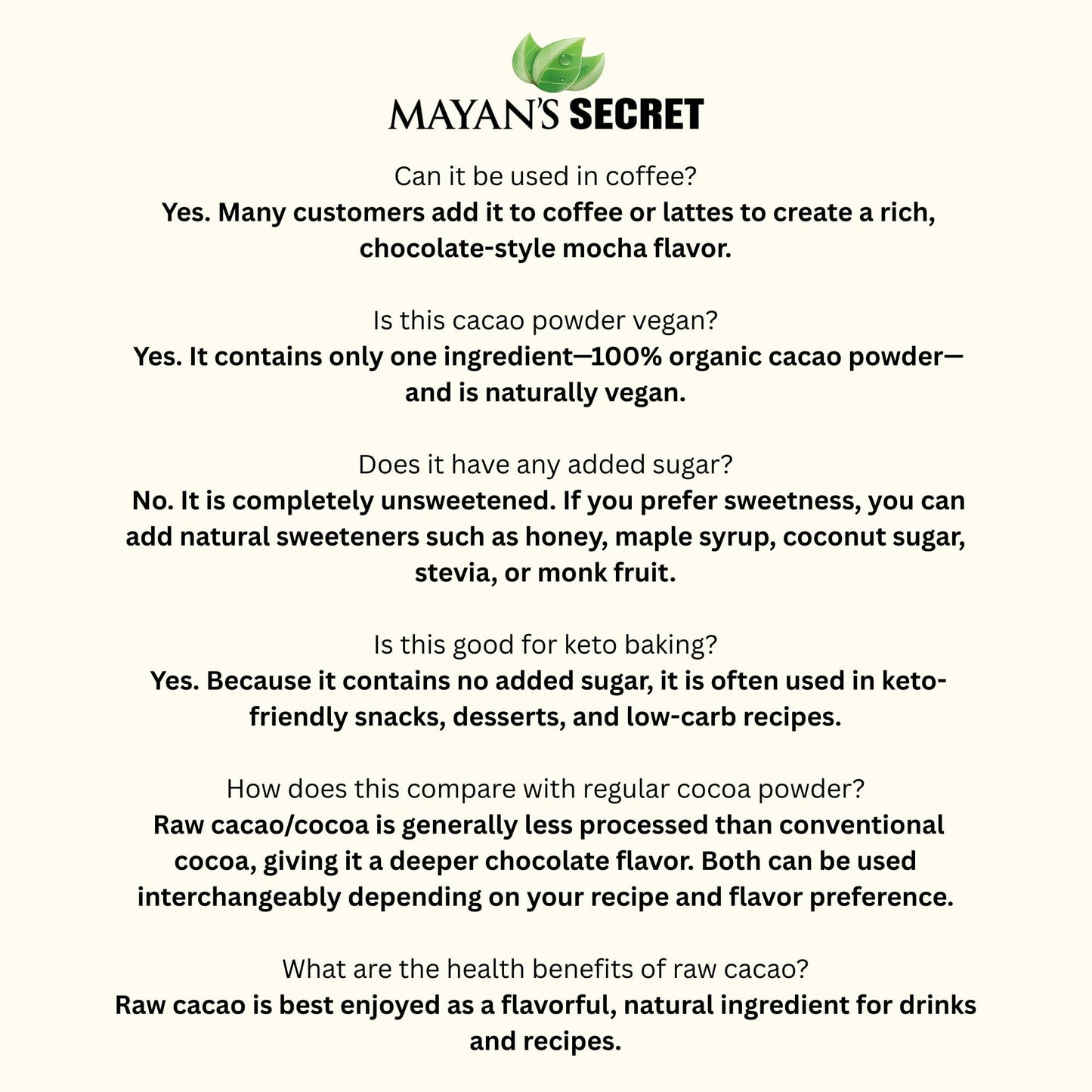 Mayans Secret - Organic Cocoa Powder Unsweetened Raw Cacao Powder Organic for Smoothie  Coffee and Drink Mixes (1 Pound (Pack of 1))