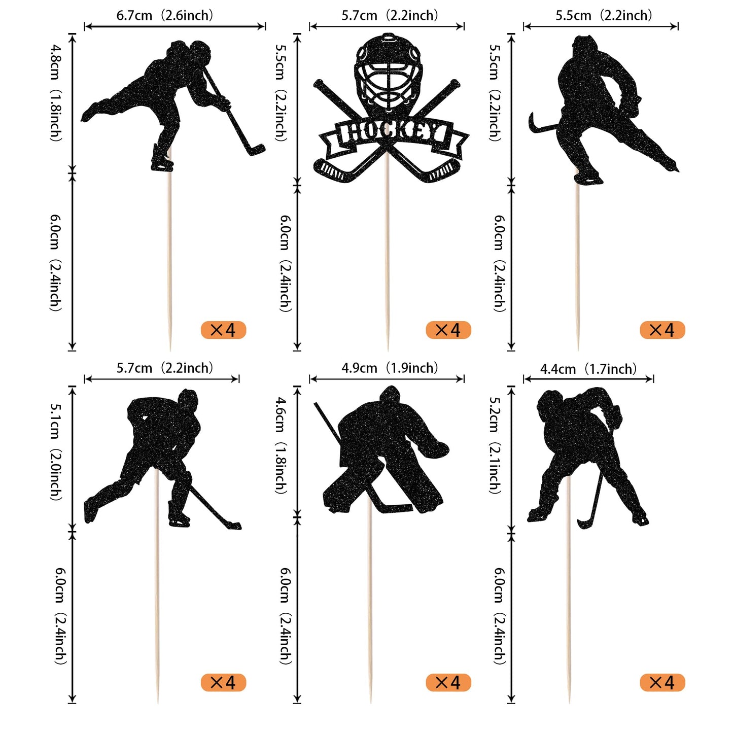 Rssta i Hockey Cupcake Toppers - 24 Pack Cake Decorations - Paper - Black - Model XM545-black