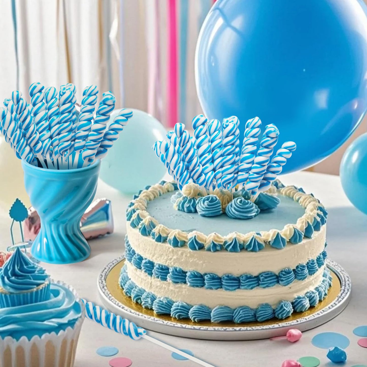 Lollipops Individually Wrapped Bulk - Blue Twisty Lollipops - Kid s Whirley Lollipop Candy for Decorating Birthday, Blueberry F