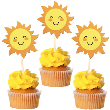 36 Pcs Sun Cupcake Toppers Double Sided Sun Flower Smile Face Cupcake Picks Sunshine Cupcake Decorations For Sun Theme Baby Show