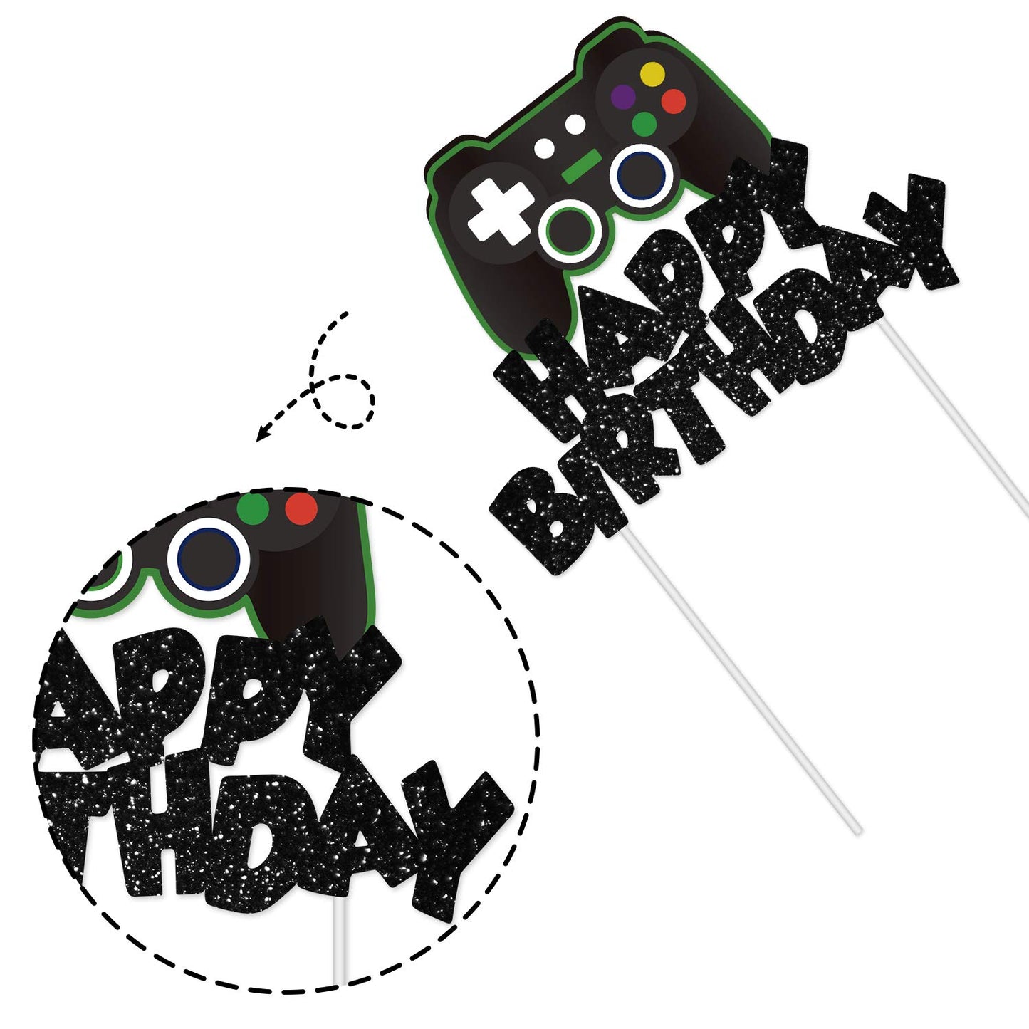 Video Game Cake Topper Glitter Game Controller Happy Birthday Cake Topper Cake Decorations Picks For Kids Gaming Themed Birthday