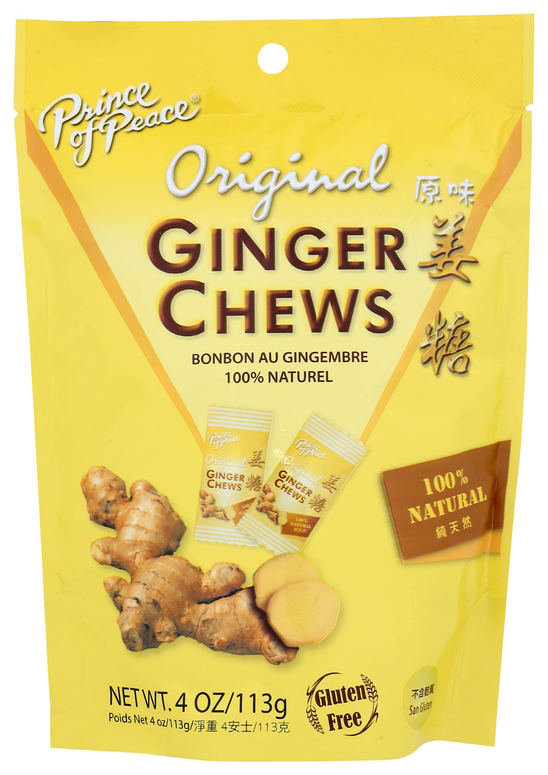 Prince Of Peace Original Ginger Chews Candy, Natural, Gluten Free, 4 Ounces (Pack of 12)