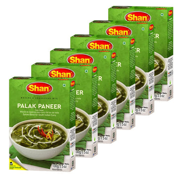 Shan Palak Paneer Recipe & Seasoning Mix 100g (3.52oz) Pack of 6 - Mix for Spinach and Cheese - Suitable for Vegetarians - Airti