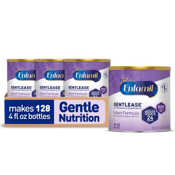 Enfamil Gentlease Baby Formula, Clinically Proven to Reduce Fussiness, Crying, Gas & Spit-up in 24 Hours, Brain-Building Omega-3 DHA & Choline, Infant Formula Powder, Baby Milk, 19.9 Oz Can, 4 Count