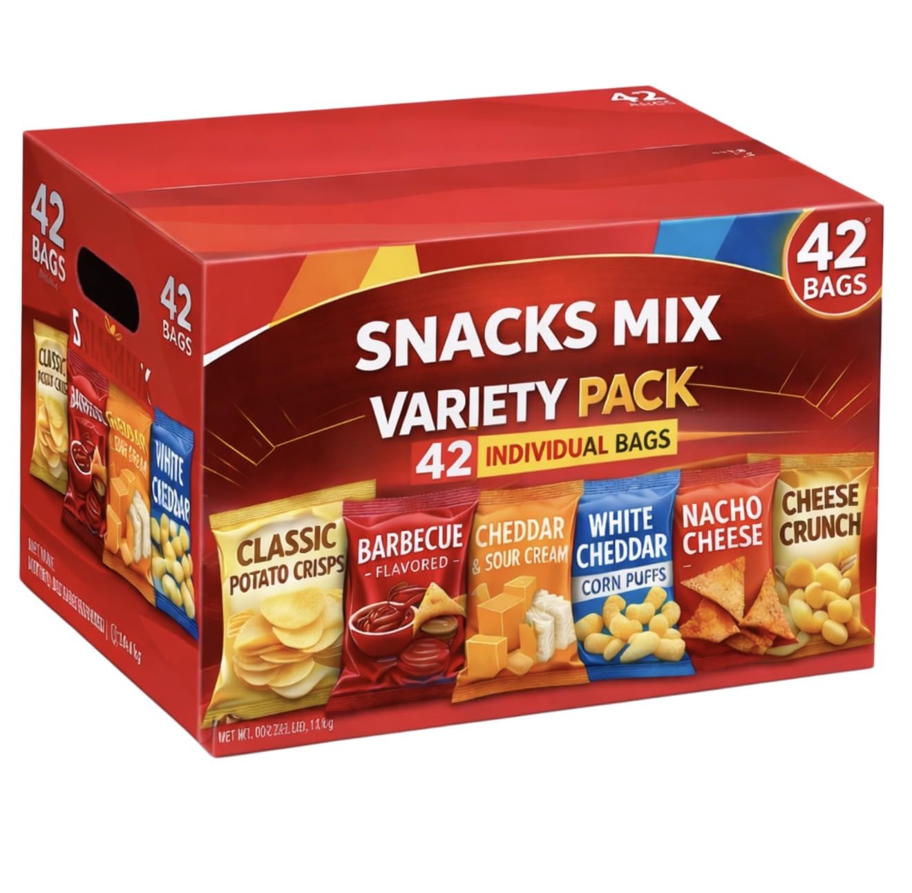 Snacks Mix Variety Pack, 42 Count Assorted Chips & Puffs, Individually Wrapped Snack Bags for Lunches, School, Office & Parties