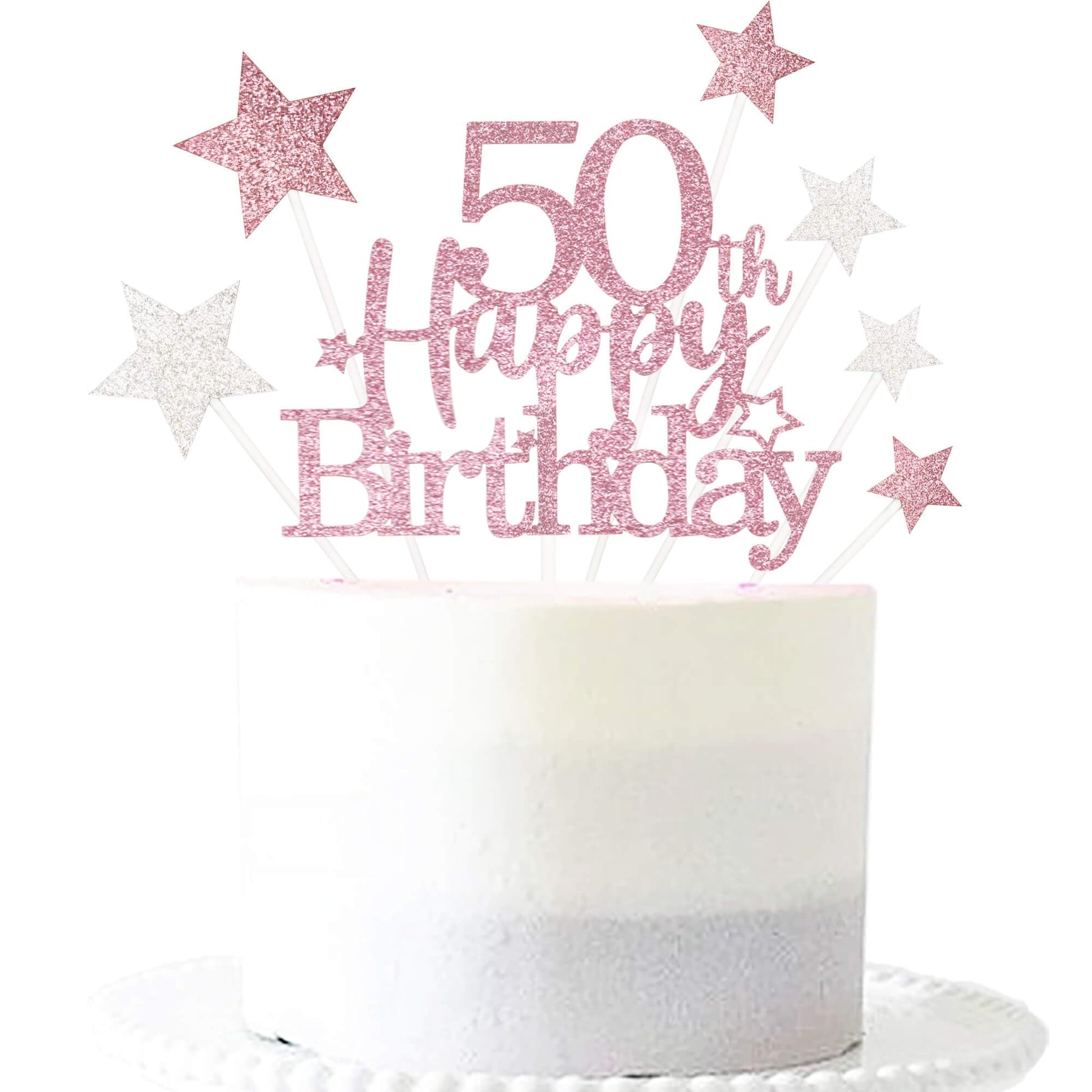 Pargleev 50th Birthday Cake Topper, Glittery Rose Gold Star, Paper, Model hbcp-mgjjcp50-230926