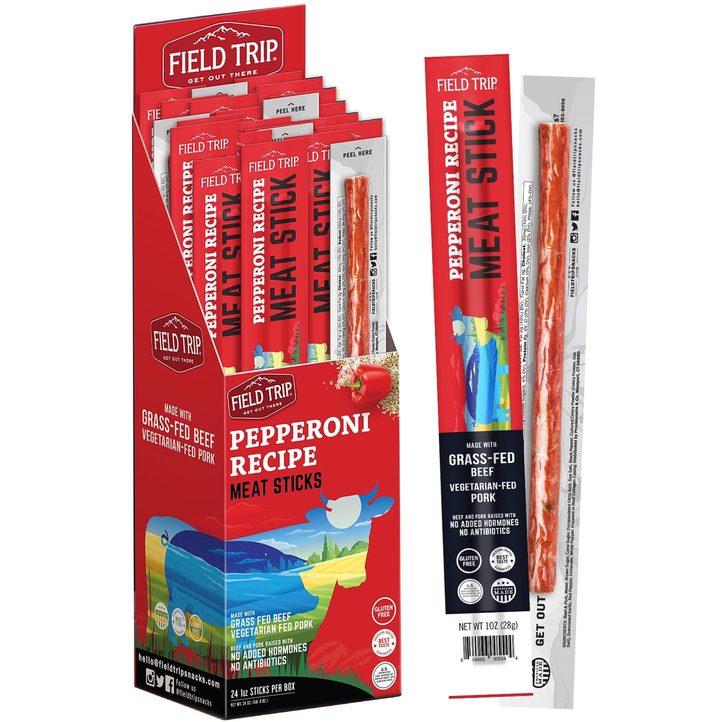 Field Trip Pepperoni Jerky Snack Sticks, Keto, Paleo, Gluten Free, High Protein, 1oz, 24 Pack, Model FTJ00561