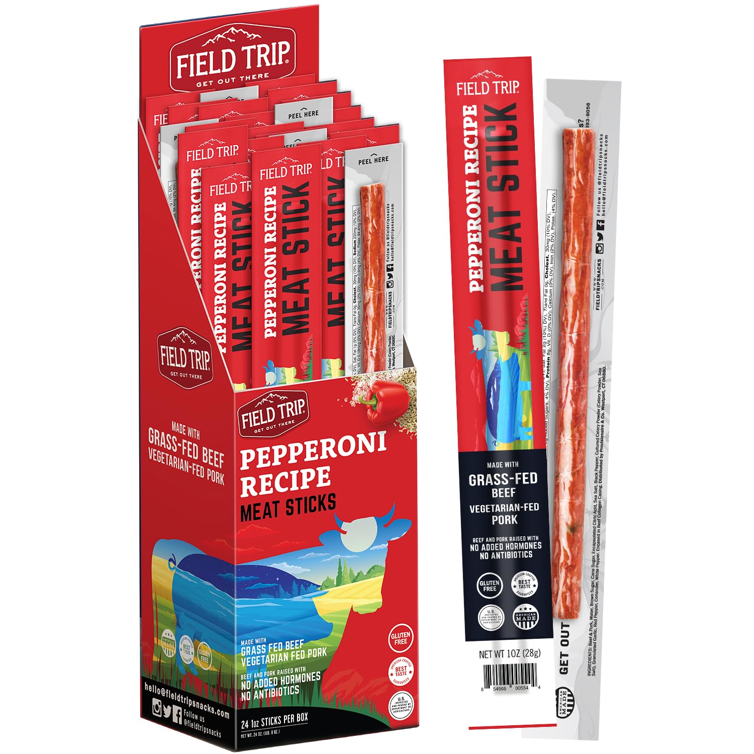 Field Trip Pepperoni Jerky Snack Sticks, Keto, Paleo, Gluten Free, High Protein, 1oz, 24 Pack, Model FTJ00561