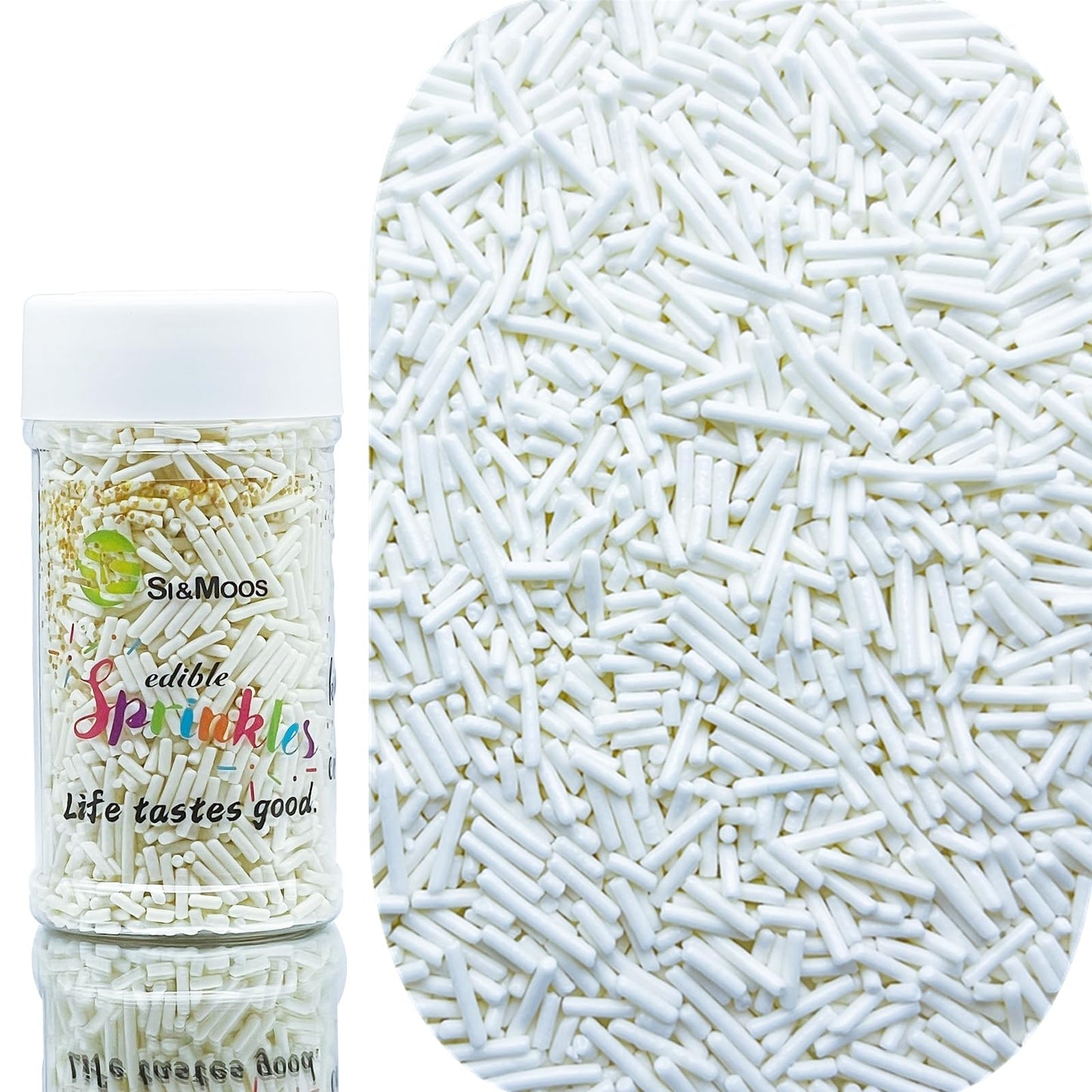 SE Si&Moos White Jimmies Sprinkles White Sprinkles for Cake Decorating Edible Crunchy Jimmies for Topping Ice Cream, Cookies, Ca