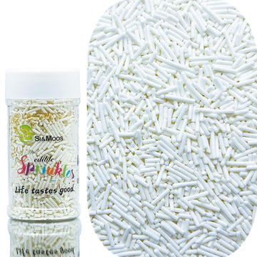 SE Si&Moos White Jimmies Sprinkles White Sprinkles for Cake Decorating Edible Crunchy Jimmies for Topping Ice Cream, Cookies, Ca