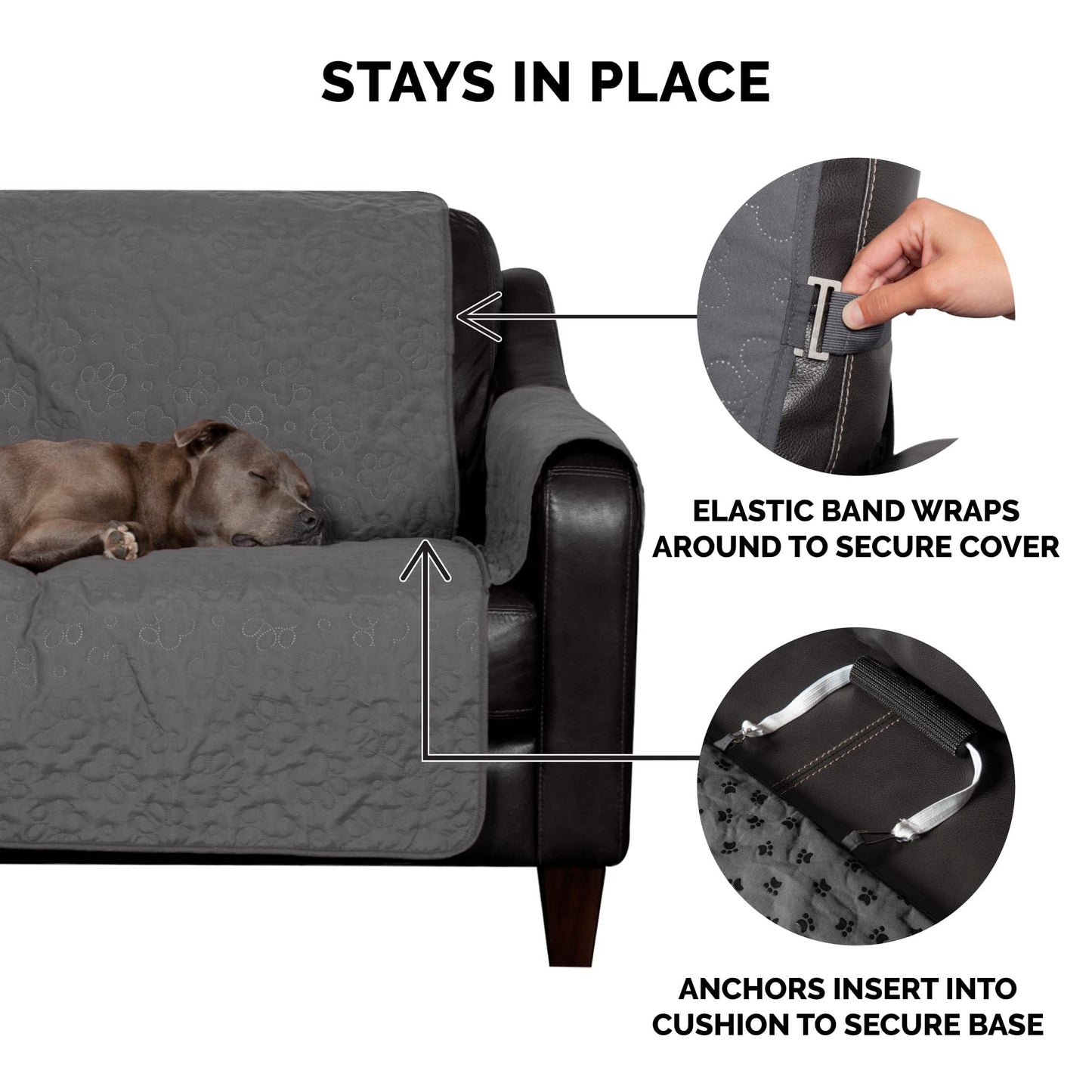 Furhaven Large Sofa Slipcover Waterproof  Non Slip Quilted Paw Print Furniture Protector Cover, Washable - Gray, Large Sofa