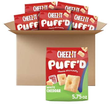 Cheez-It Puff 'D Cheesy Baked Snacks, Puffed Snack Crackers, Kids Snacks, White Cheddar, 2.156Lb Case (6 Bags)