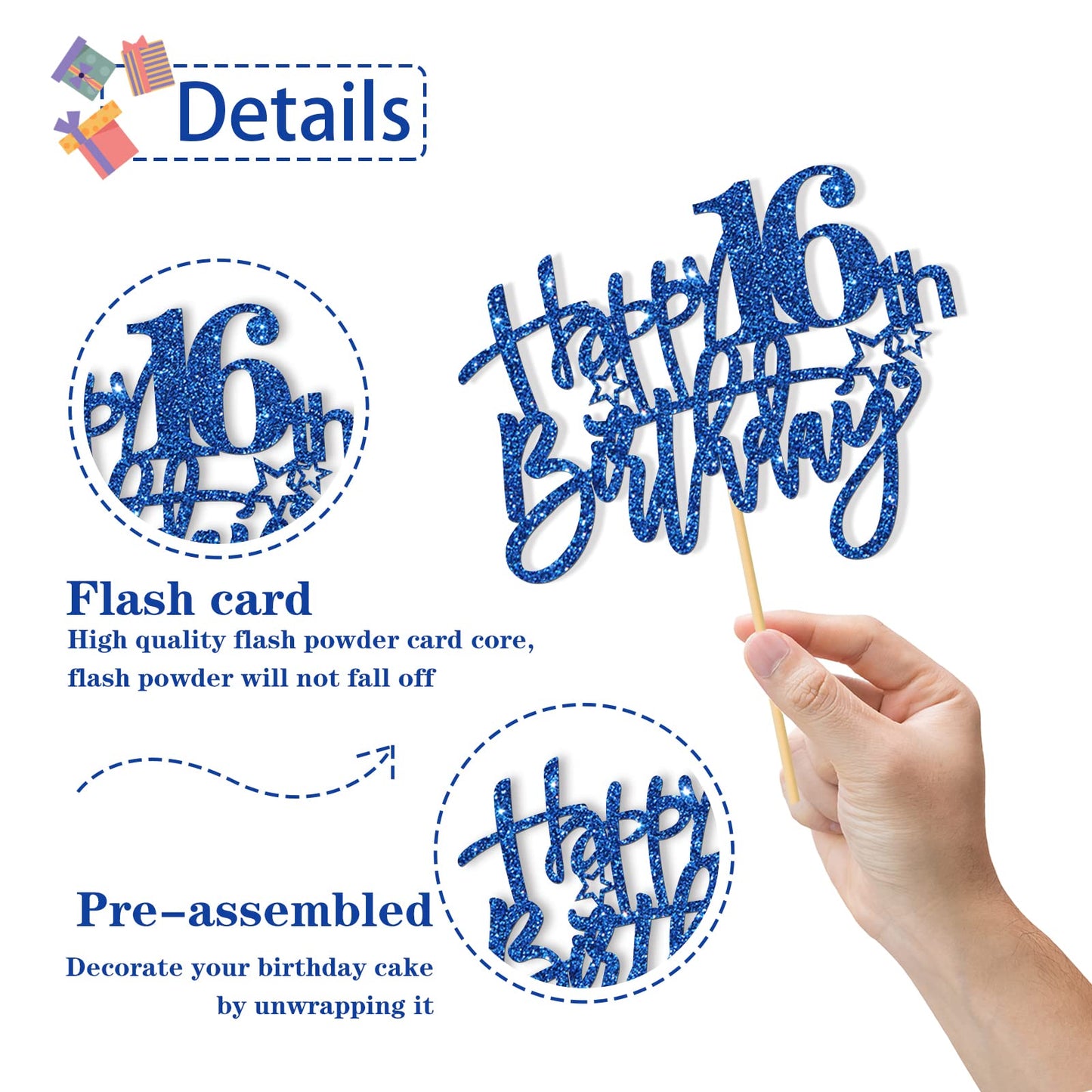 Roadsea Happy 16Th Birthday Cake Topper - Girl Boy Teenager Sixteen Years Old Birthday Cake Supplies - 16Th Birthday Party Decor