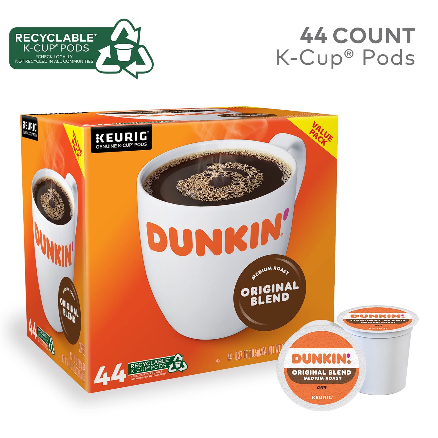 Dunkin Donuts K-Cup Coffee Pods, Original Blend, 44 Count, Single-Serve