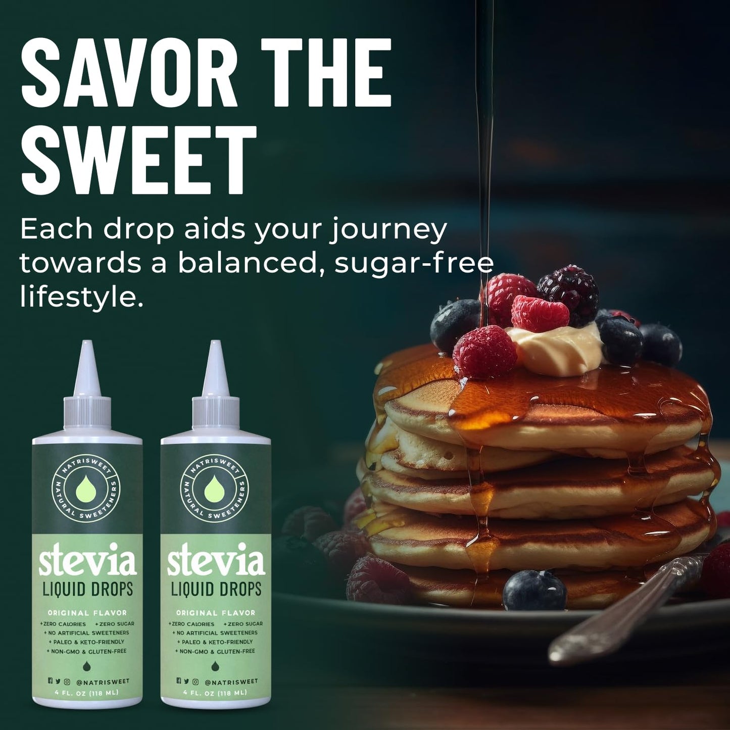Natrisweet Liquid Stevia Drops 4Oz 2Pack, Pure Stevia Liquid Sweetener From Stevia Extract, Plant-Based Sugar Substitute, Zero C