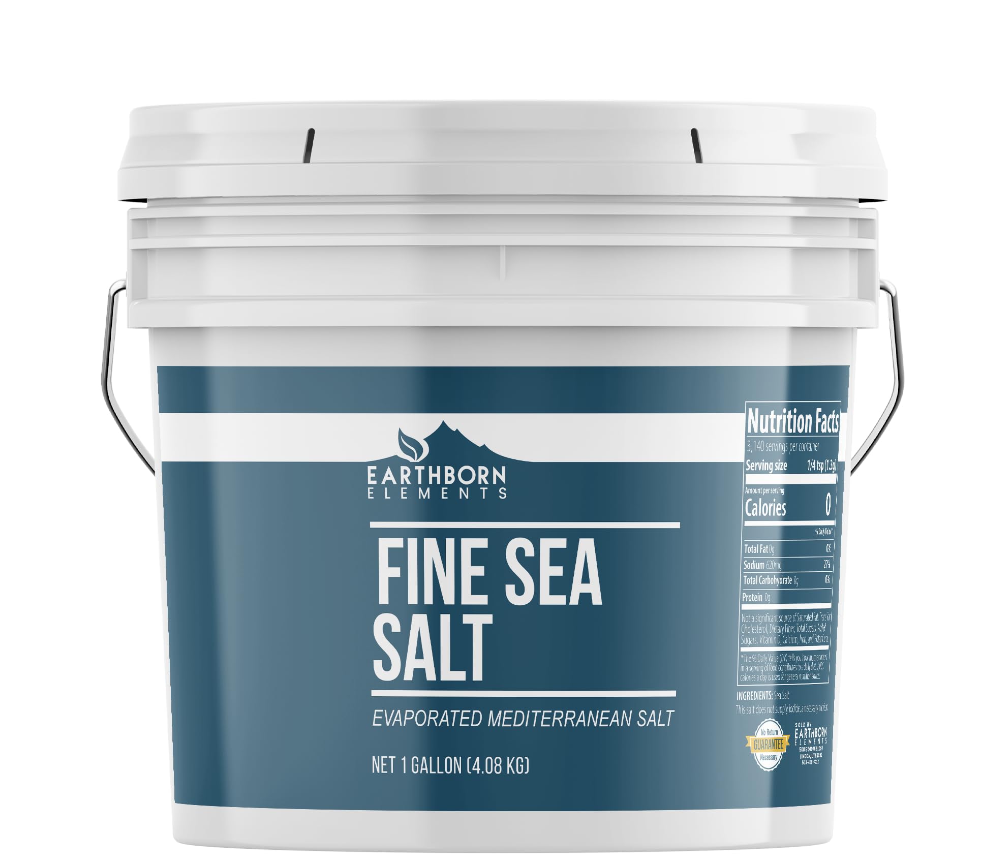 Earthborn Elements Fine Sea Salt, 1 Gallon Bucket, Sourced from Spain, Pure Ground, Baking & Cooking