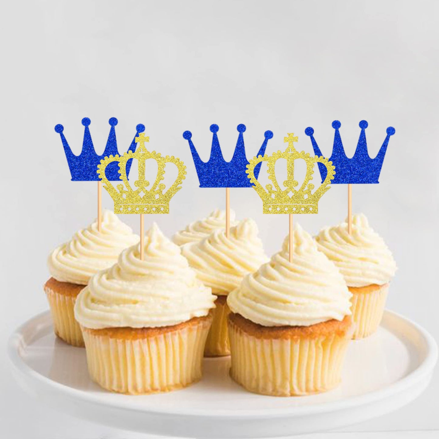 Ercadio 24 Pack Crown Cupcake Toppers Prince And Princes Royal Crown Cupcake Picks King Queen Crown Cupcake Decors For Prince Cr