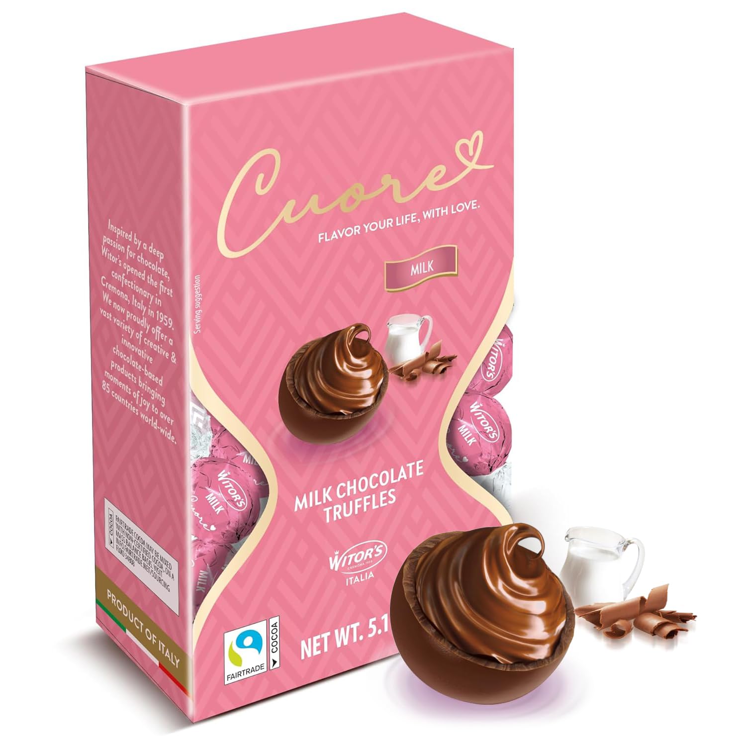 WITORS Cuore Chocolate Truffles, Creamy Filling, Milk Chocolate, 5.11 Ounce