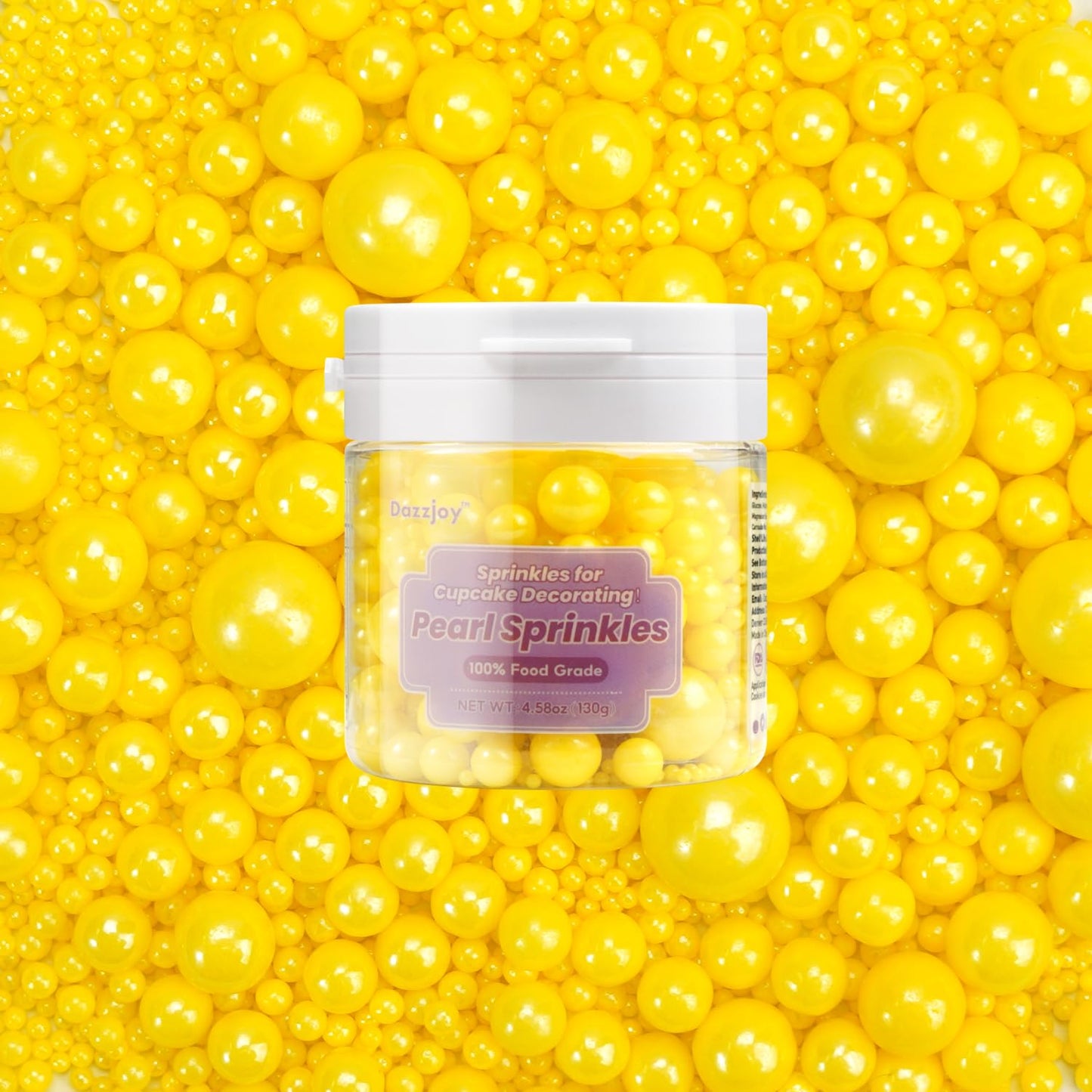 Dazzjoy Edible Pearls, Yellow Pearl Sugar Sprinkles, 130G/4.58Oz, Yellow Ball Pearls For Cake Decorating, Cupcake Toppers, Edibl