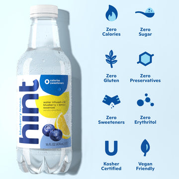 Hint Water Blueberry Lemon, Pure Water Infused with Blueberries & Lemons, Zero Sugar, Zero Calories, Zero Sweeteners, Zero Prese