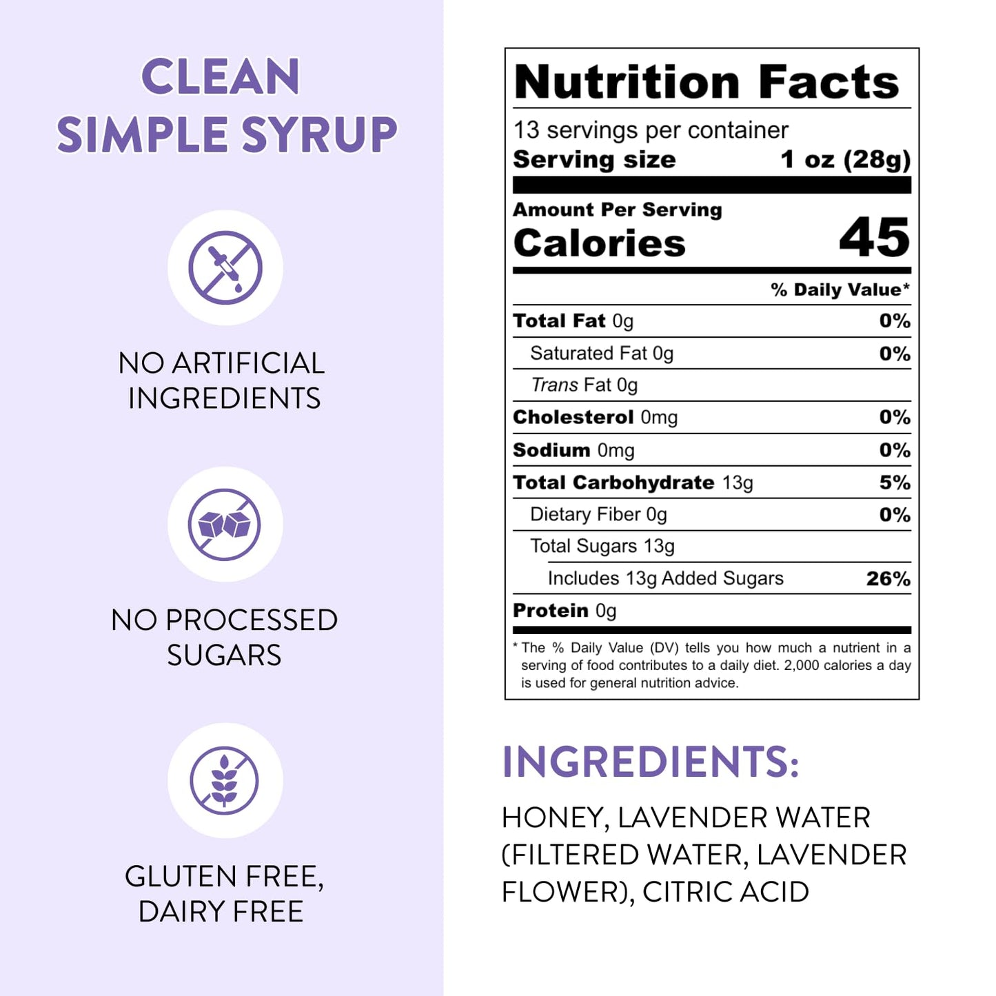 TUTURU Botanical Coffee Lavender Honey Simple Syrup - 13.5 Fl Oz - For Coffee, Cocktails, Tea, Matcha