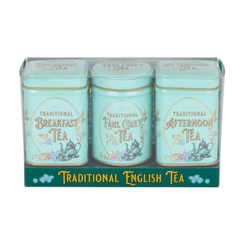 Vintage Victorian 3x Mini Tea Tin Gift Pack with Assorted Loose Leaf English Tea