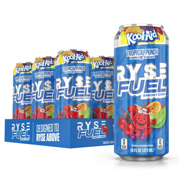 RYSE Fuel Energy Drink - Sugar Free & Vegan - 200mg Caffeine - Tropical Punch - 16 Fl Oz Cans (12-Pack)
