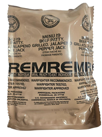 EPIDEMIC PROOF Genuine USGI MRE Meal, Ready to Eat - Jalapeno Beef Patty, Inspection Date 01/2026 or Newer, Includes Entree, Snacks, Drink