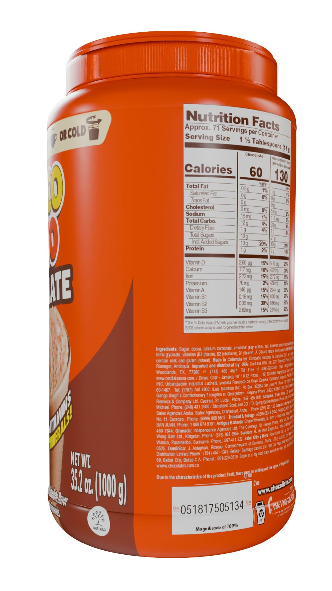 Chocolisto Instant Chocolate Powder Drink Mix | Delicious Chocolate Drink | Nutritious Breakfast | 35.2 Oz (Pack of 1)