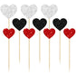 Gyufise Heart Cupcake Toppers, 30Pcs Glitter Cake Picks for Valentines Day, Wedding, Birthday Party - Black Red Silver