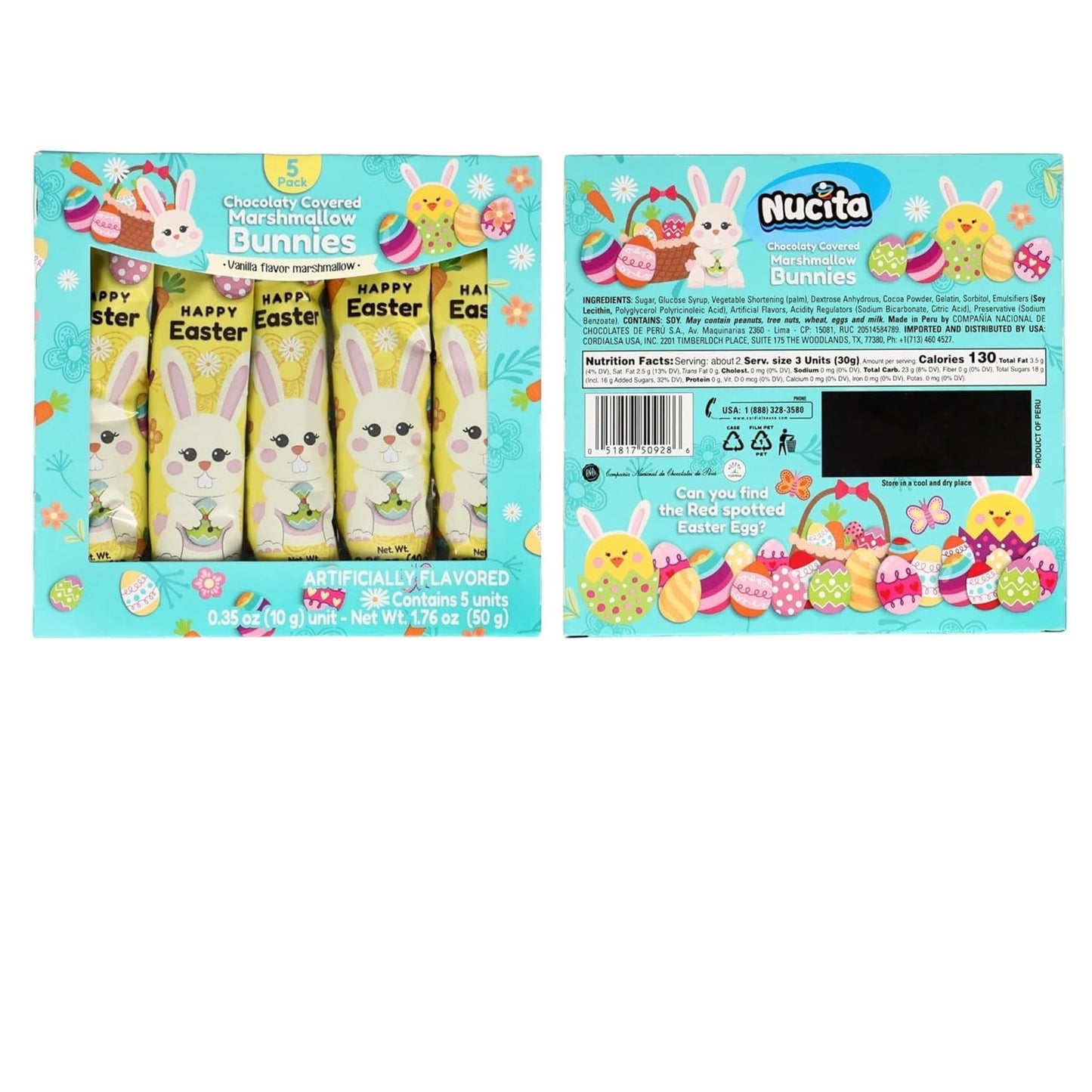 Easter Candy, Chocolate And Vanilla Marshmallow Bunnies With Chocolate Coating, 10 Pack