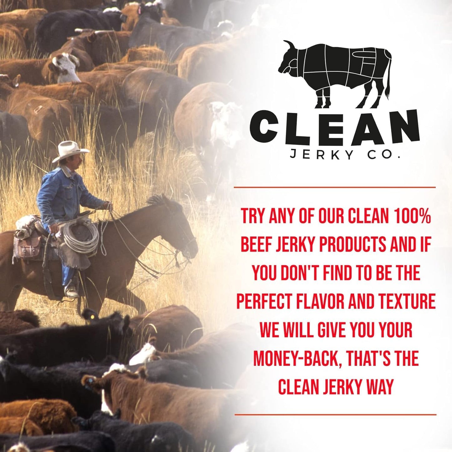 Clean Jerky Co. Old Fashioned Dry Zero Sugar Beef Jerky, Salt & Pepper Flavor, 3 Ounce Protein Snack, No MSG, No Sugar, No Nitrates