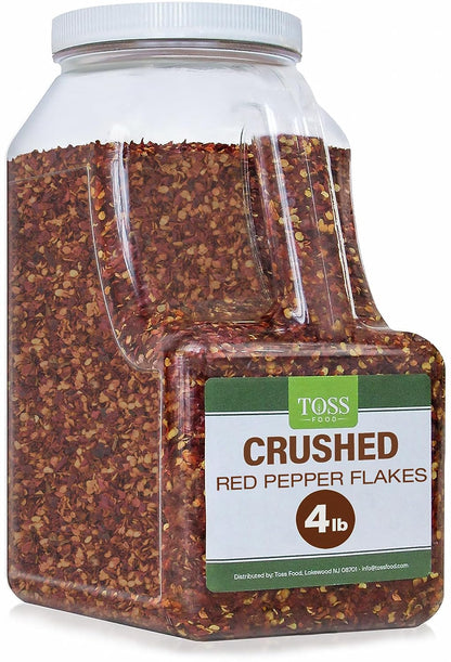 TOSS Crushed Red Pepper Flakes, Red Chili Bulk Spice 4 LB Container, Hot Pepper Flakes For Pizza Seasoning, Great for Chowder, S