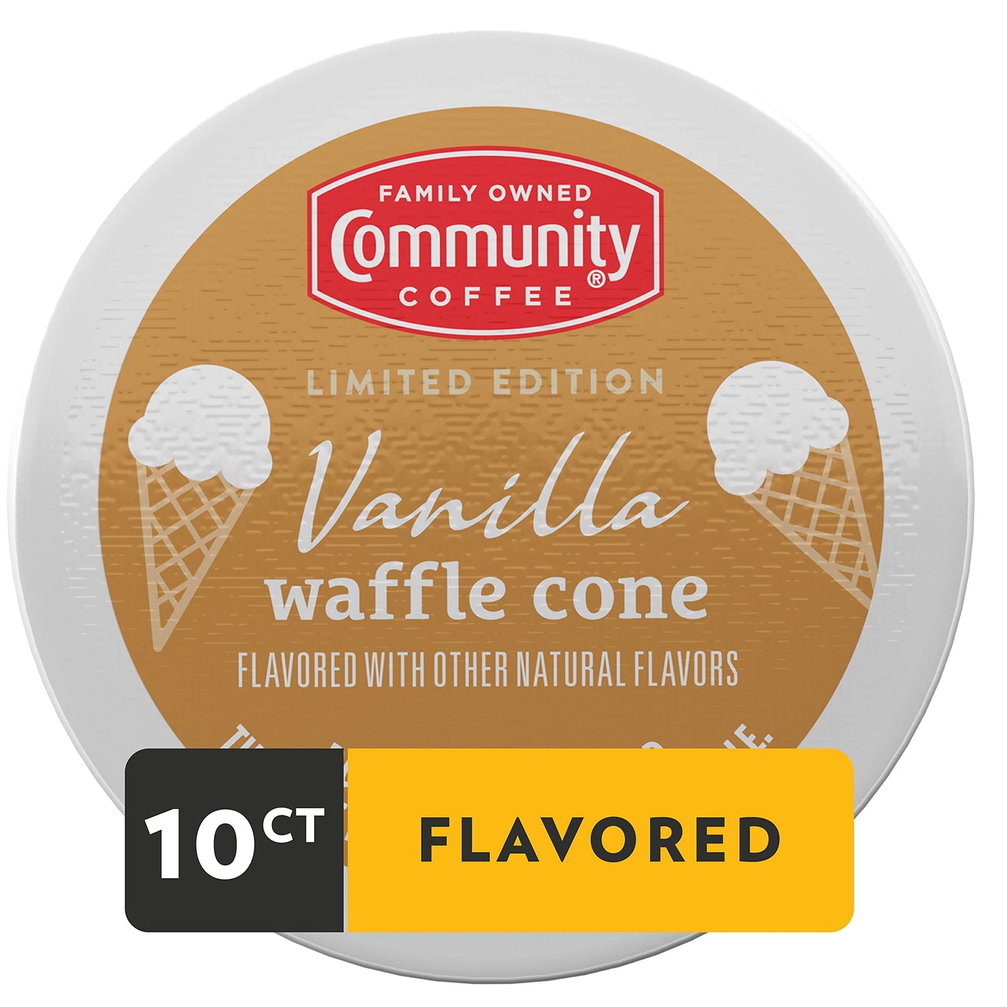 Community Coffee Vanilla Waffle Cone Flavored Coffee Pods, 10 Count, Compatible with Keurig 2.0