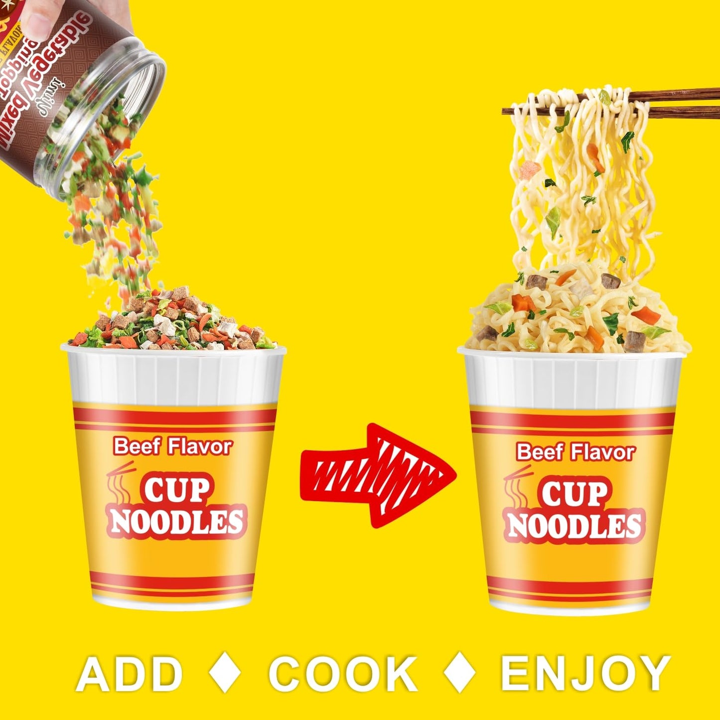 Yimi Ramen Toppings, Dried Beef Flavor, 7 Different Toppings - Dehydrated Vegetables | Freeze Dried Shiitake Mushrooms | Cabbage | Spring Onion, Ramen Toppers Add Flavor To Instant Noodles, Ideal For Gift