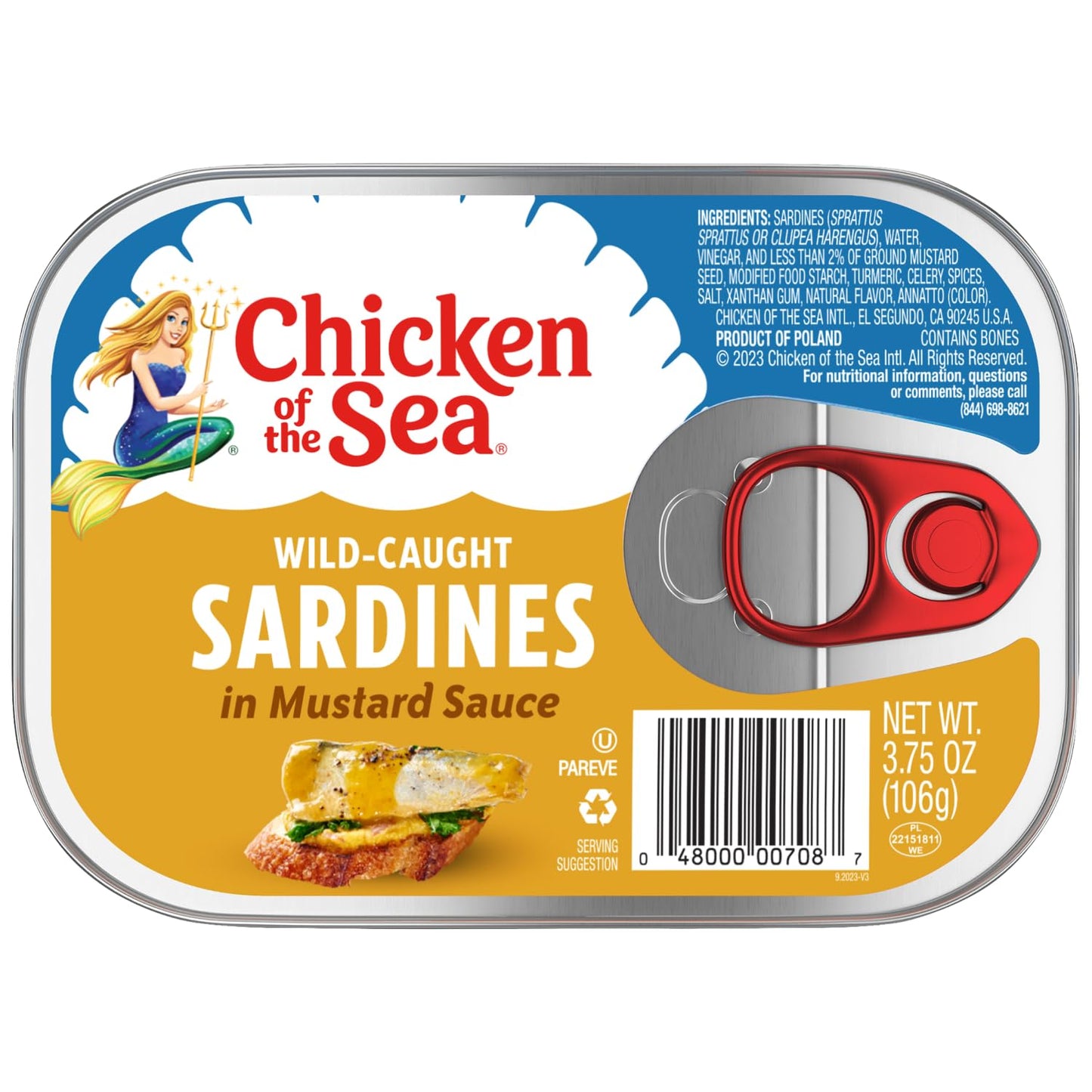 Chicken of the Sea Sardines in Mustard Sauce, Wild Caught, 3.75 oz Can, Pack of 18