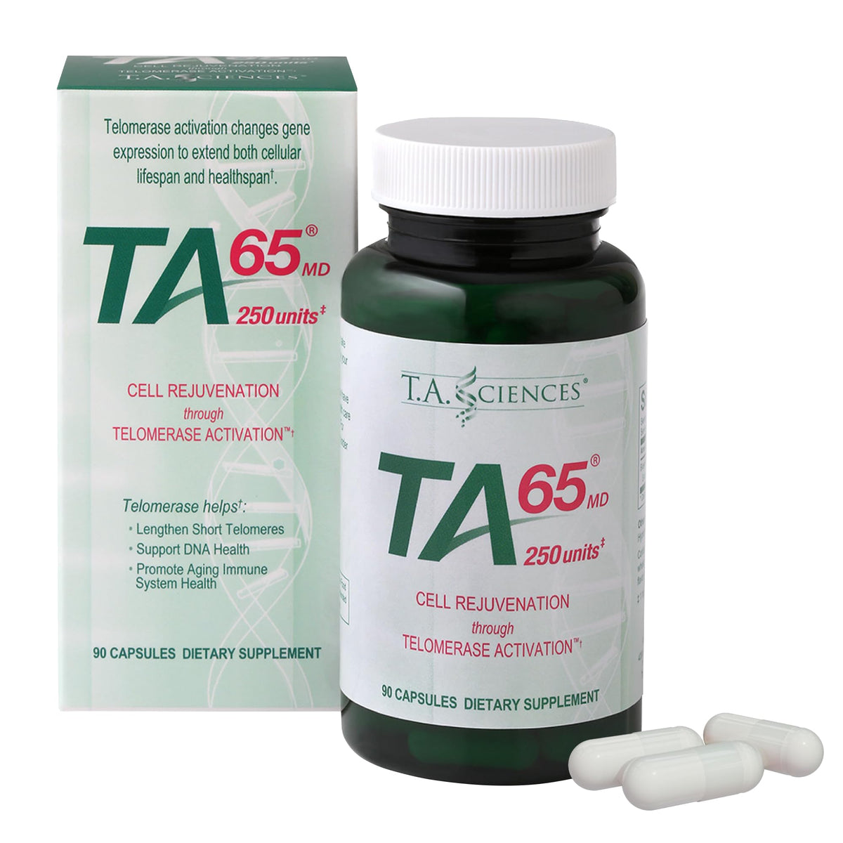 T.A. Sciences TA-65 Telomere Activation Supplement - 2.5 Times Potency, 90 Capsules (1-Pack (90 Count), with Box)