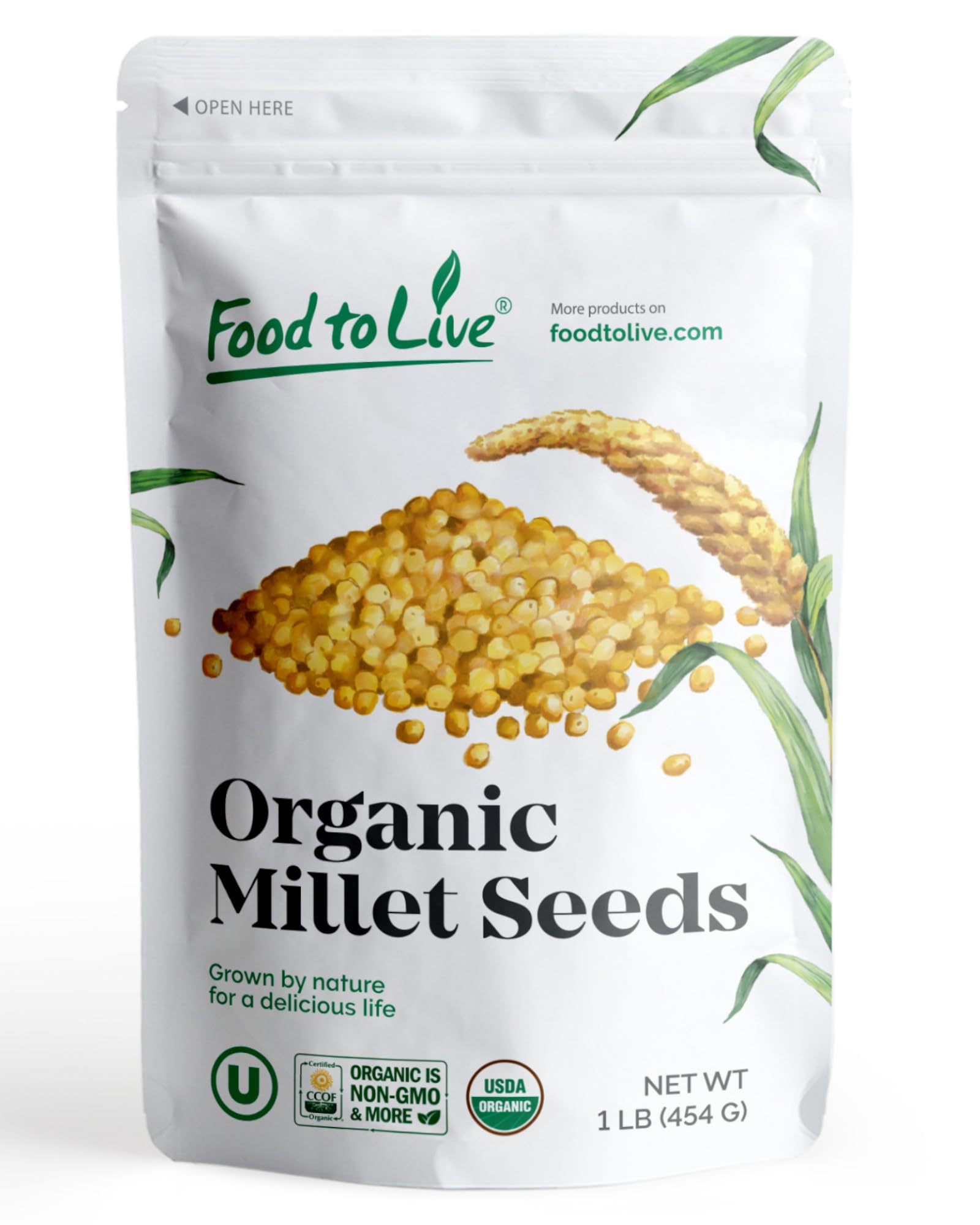 Food to Live Organic Hulled Millet, 1 Pound - Whole Grain Seeds, Non-GMO, Kosher, Raw, Bulk, Product of the USA
