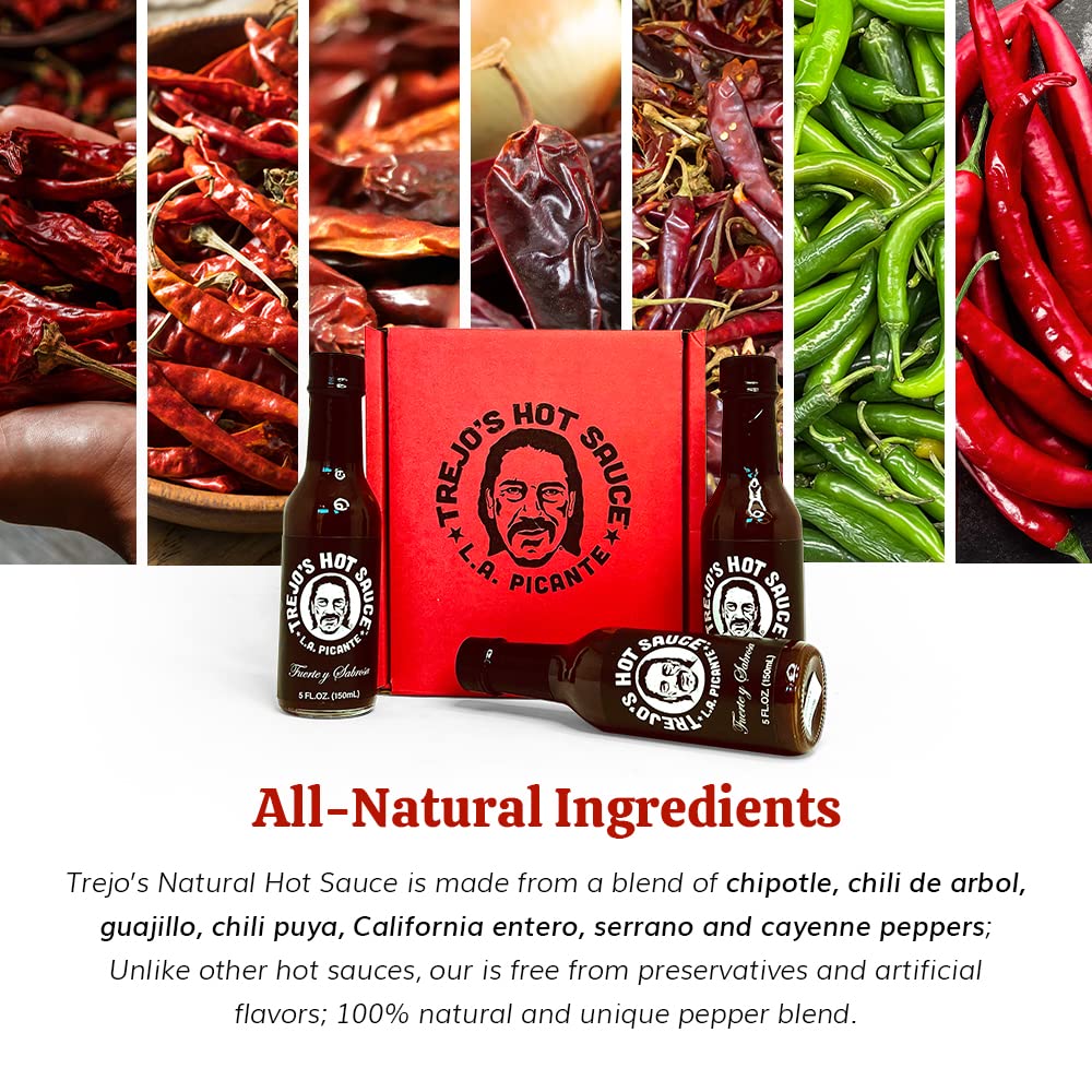 Trejo's Tacos All-Natural Hot Sauce - Medium Heat Blend of Peppers - Zero Calories - Non-GMO - Danny Trejos Famous Hot Sauce fro