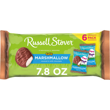 Russell Stover Chocolate Covered Marshmallow Eggs, 6 Individually Wrapped 1.3 Ounce Eggs, 7.8 Ounce Package