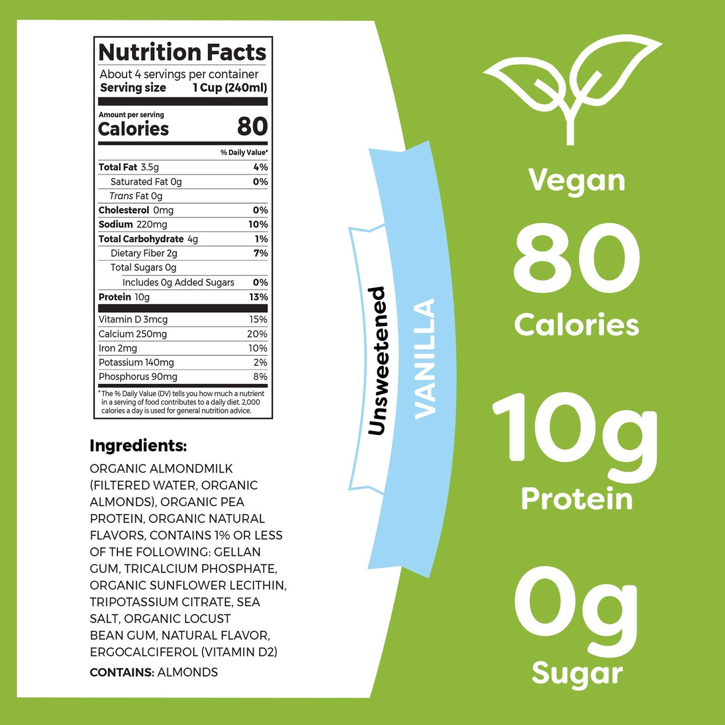 Orgain Organic Plant Based Protein Almond Milk, Unsweetened Vanilla - Non Dairy, Lactose Free, Vegan, Gluten Free, Soy Free, No