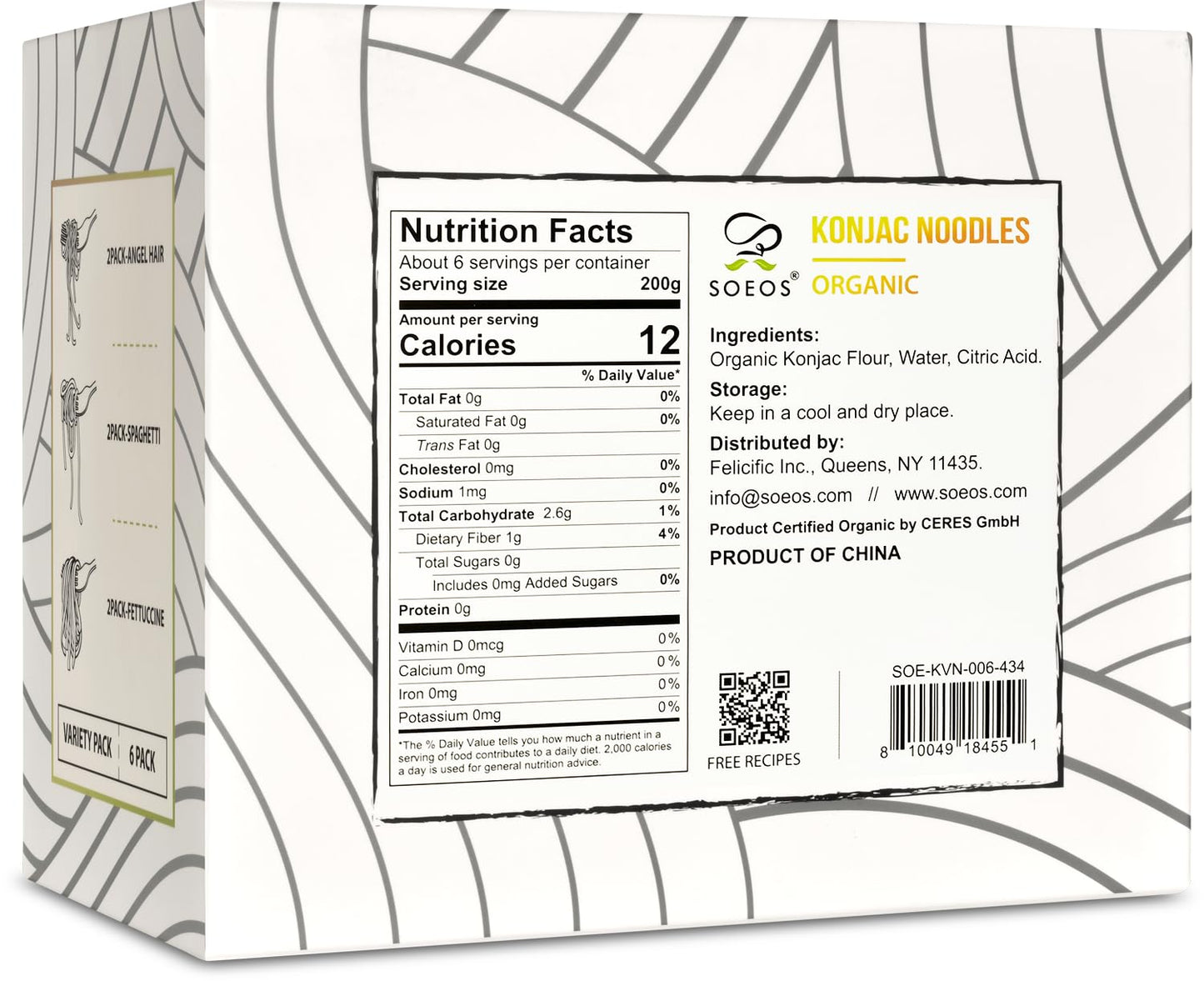 Soeos Konjac Noodles, Organic Shirataki Noodle, Low Calorie, Keto And Paleo Friendly, 3 Variety Noodles, 52.8 Ounce (Pack Of 6)