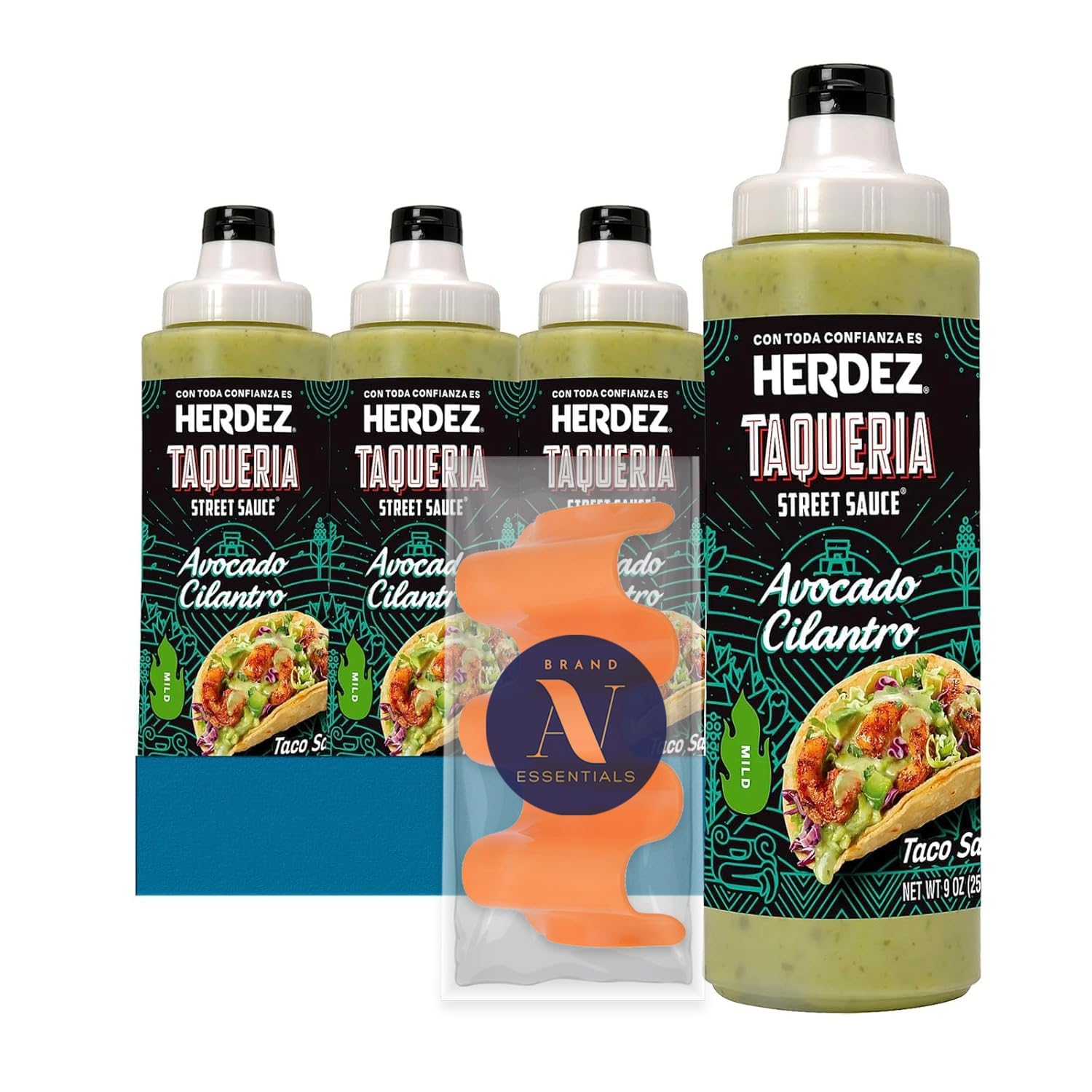 Herdez - Lavinia Essentials Bundle: Taqueria 4-Pack of Avocado Cilantro Street Sauce Plastic Bottle 9.0 oz + 1 Utility Prop