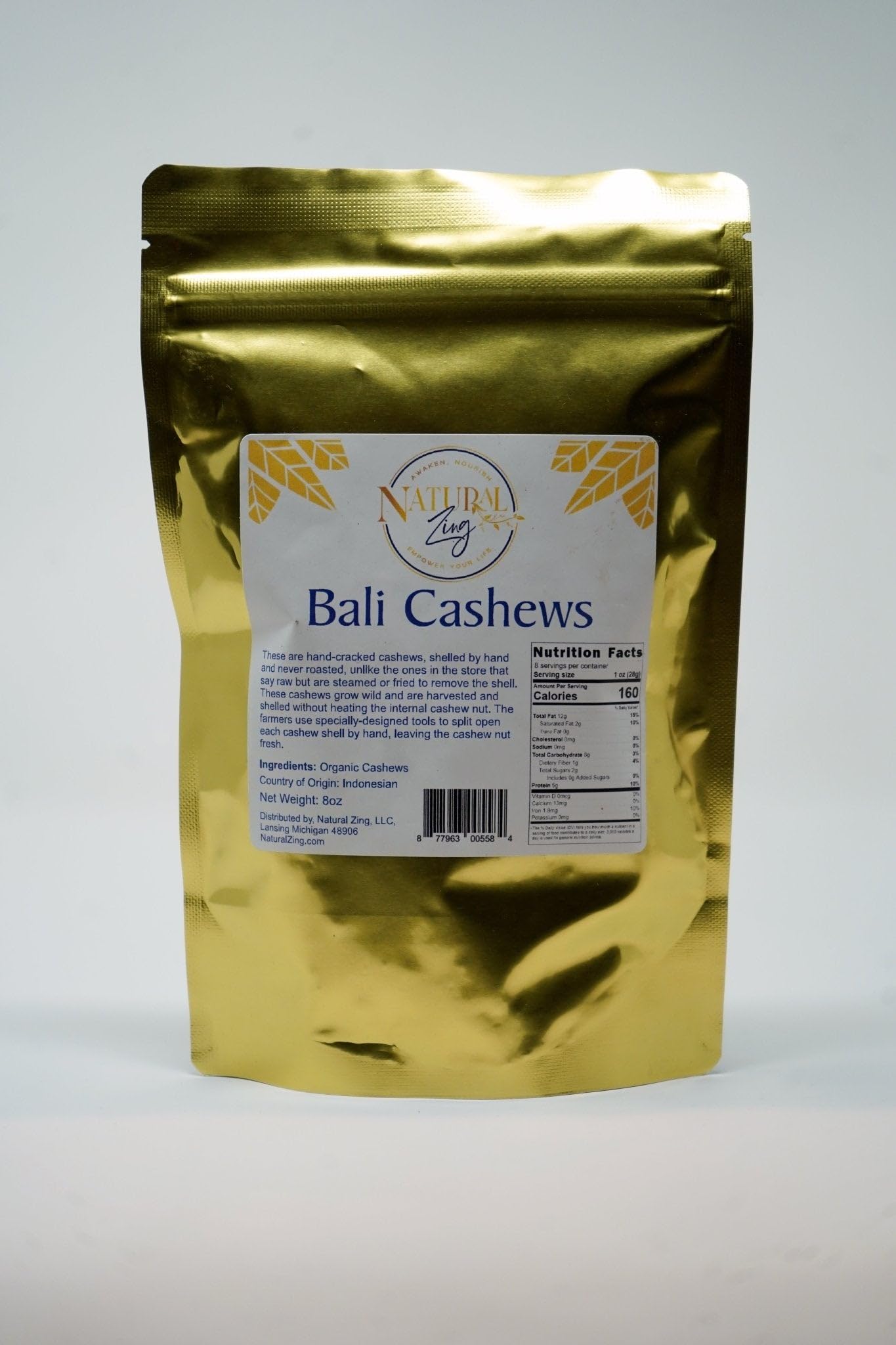 Natural Zing 100% Pure Bali Cashews | Raw, Organic | Magnesium, Copper, Zinc | Raw Fat | Crunchy | Cold Pressed| Indonesia (12 O