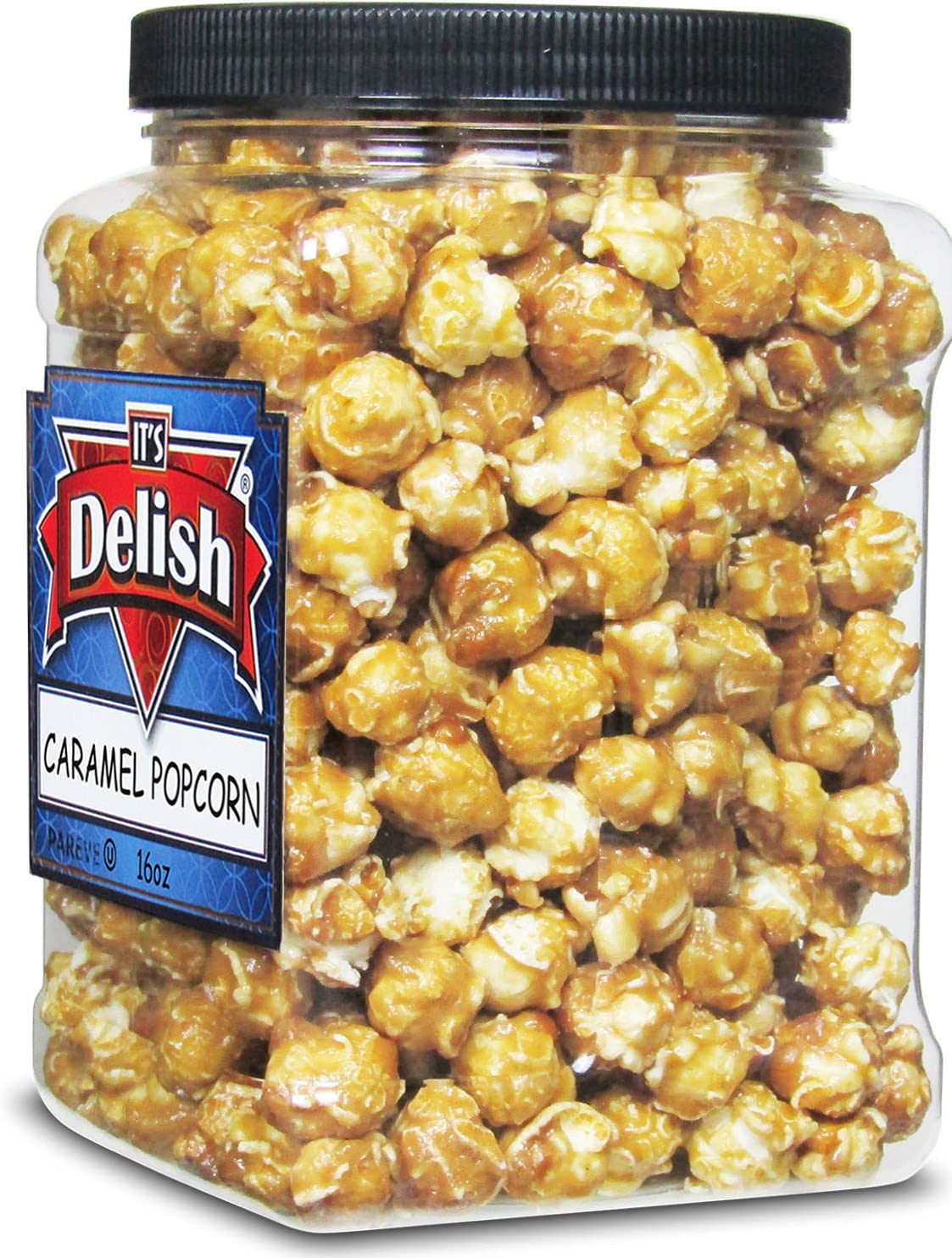 Gourmet Caramel Popcorn by Its Delish, 16 OZ Jumbo Container - Original Caramel Corn Air Popped Sweet and Crunchy Glazed Carmel