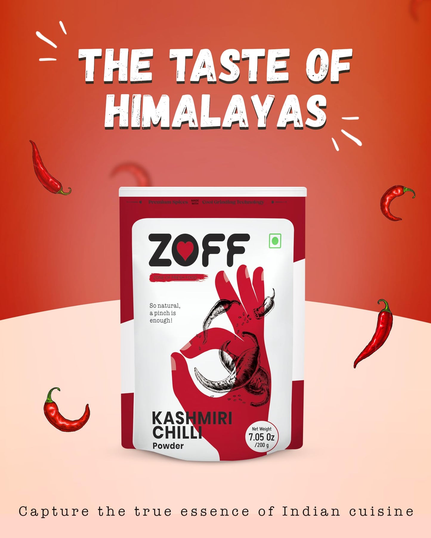 Zoff Kashmiri Chilli Powder Kashmiri Lal Mirch Powder Premium Zip Lock Pouch Net Weight-100 Gram