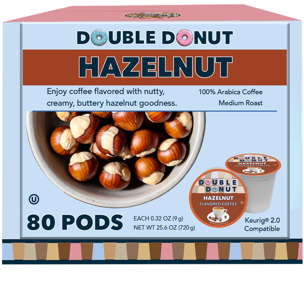 Double Donut Hazelnut Coffee Pods, Compatible with Keurig, 80 Count, Single Serve