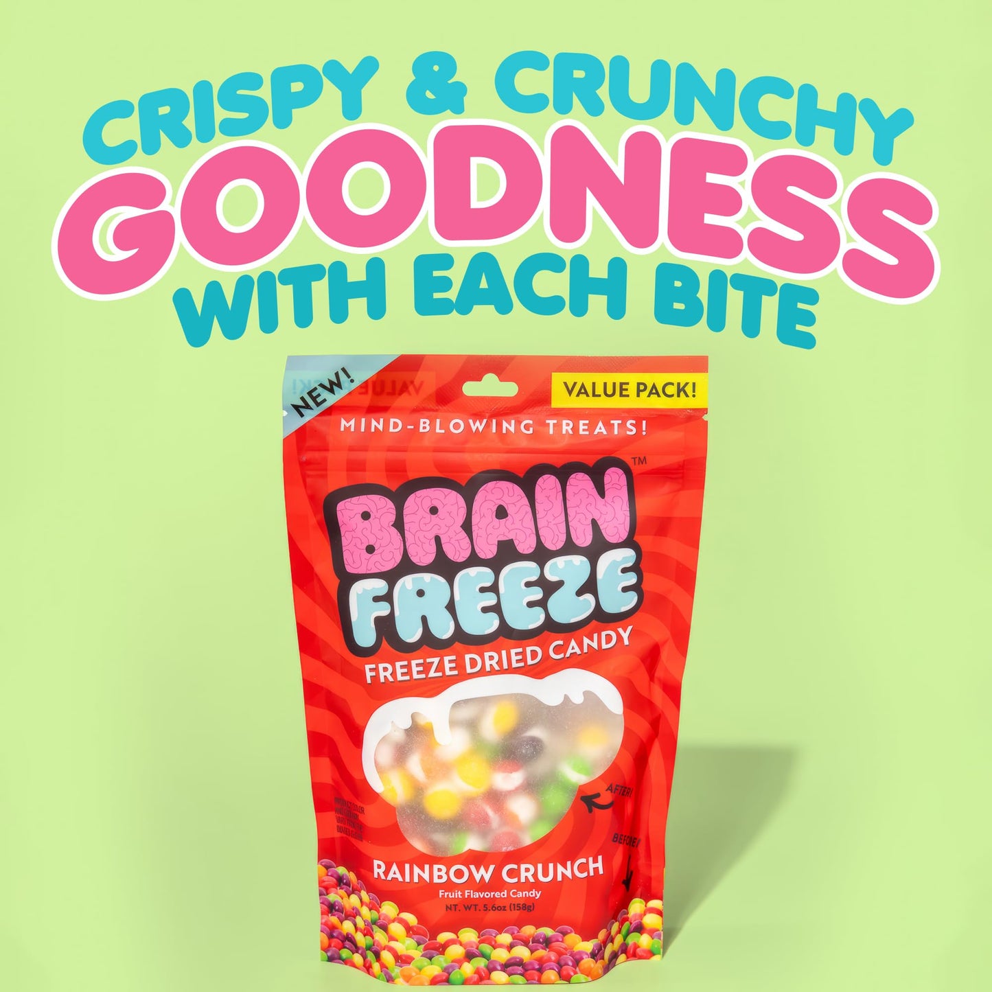 Brain Freeze Rainbow Crunch Freeze-Dried Candy - Irresistible Sweet & Tangy Gourmet Snack - Single Pack
