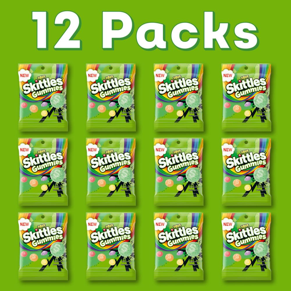 SKITTLES Sour Gummies Chewy Candy Assortment, 5.8 oz (Pack of 12)